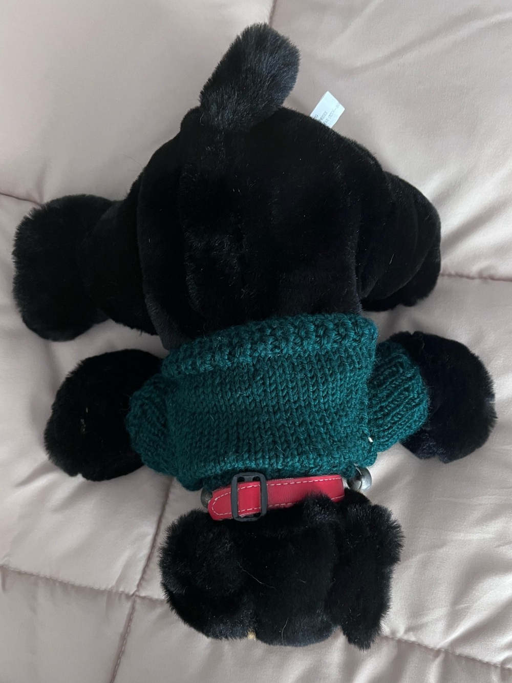Plush Rottweiler Stuffed Animal with Green 'Frosty' Sweater - Picture 2 of 4
